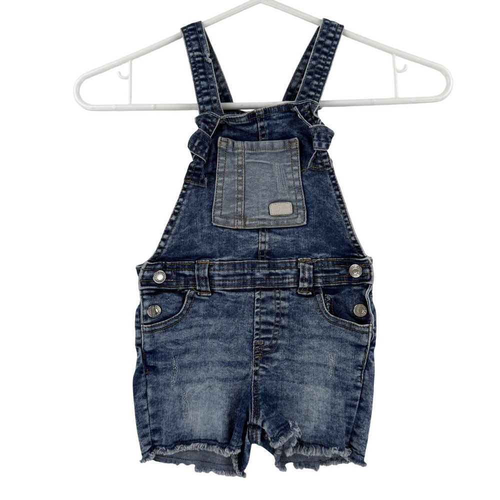 7 For‎ All Mankind Overalls Shorts Toddler 3T Blue Denim Bib Raw Hem Stretch
